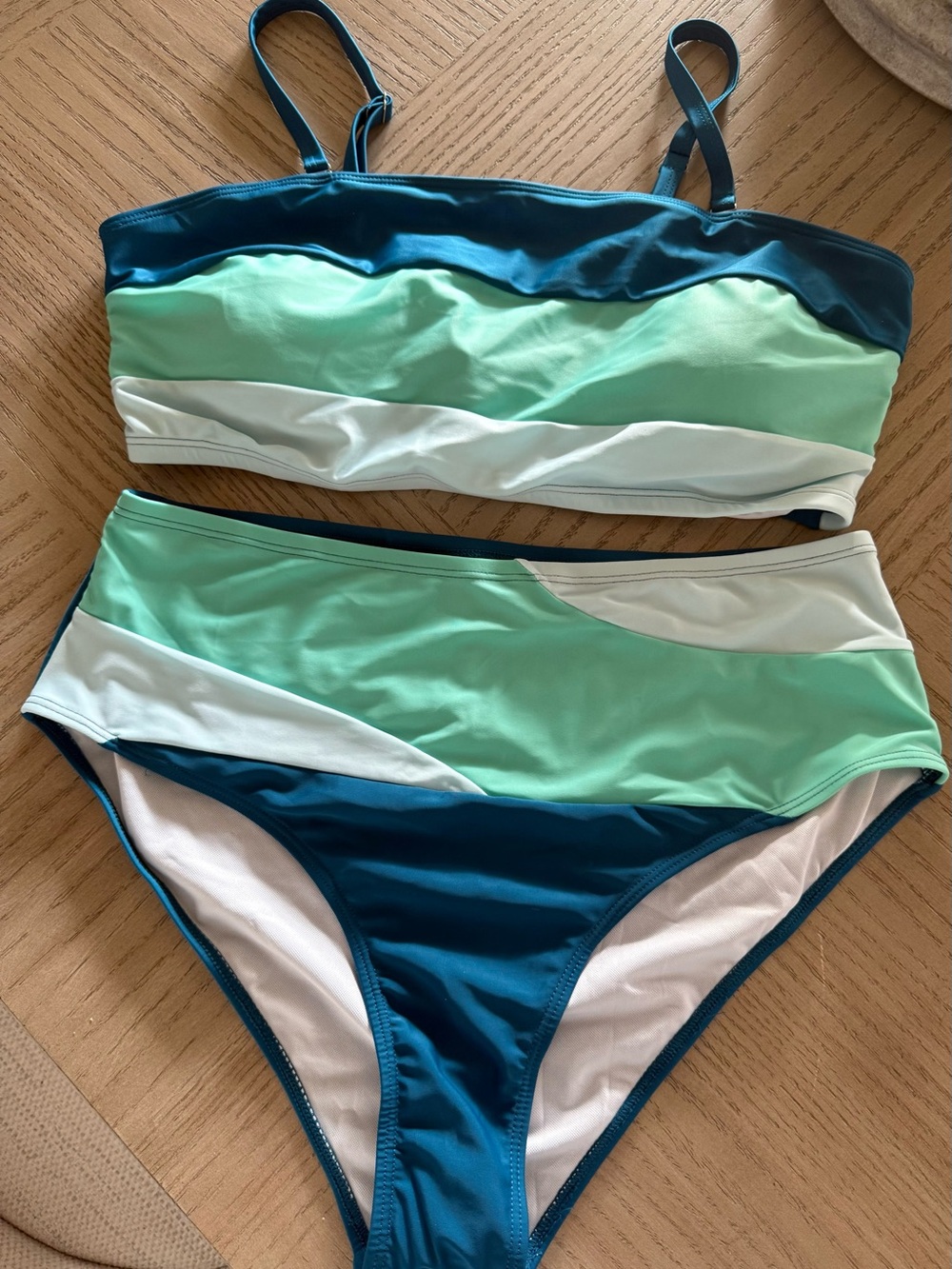Pink Lily Teal, Mint & White Colorblock High-Waist Bikini